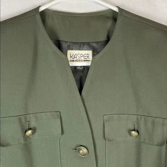 Vintage Kasper for ASL Dark Olive Green Military Style Women's Skirt Suit - Picture 4 of 10